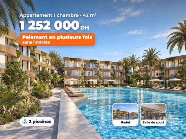 Appartement 1 chambre, lagon, piscine et salle de sport, sans intérêts