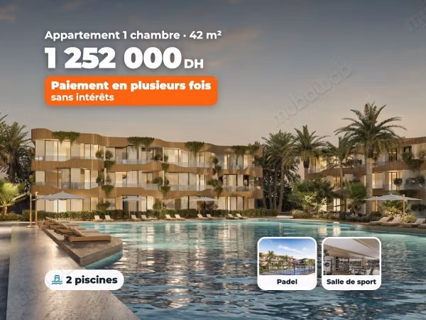 Appartement 1 chambre, lagon, piscine et salle de sport, sans intérêts