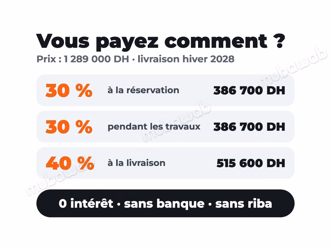 Appartement 1 chambre et terrasse, résidence avec lagon, sans intérêts