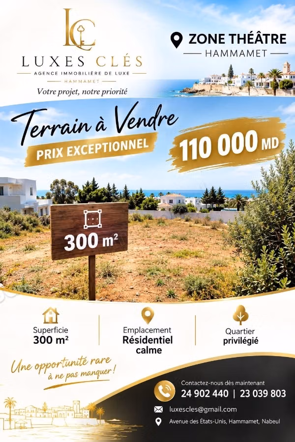 Luxes clés, terrain a batir hammamet sud
