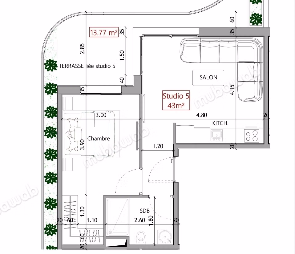Apartamento en planta baja de 43 m² con gran terraza, laguna