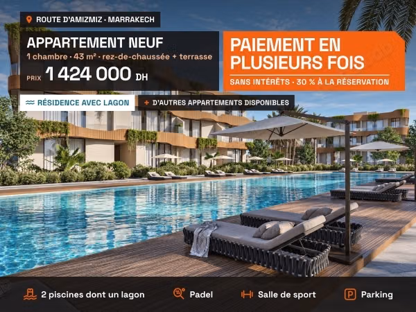 Apartamento en planta baja de 43 m² con gran terraza, laguna