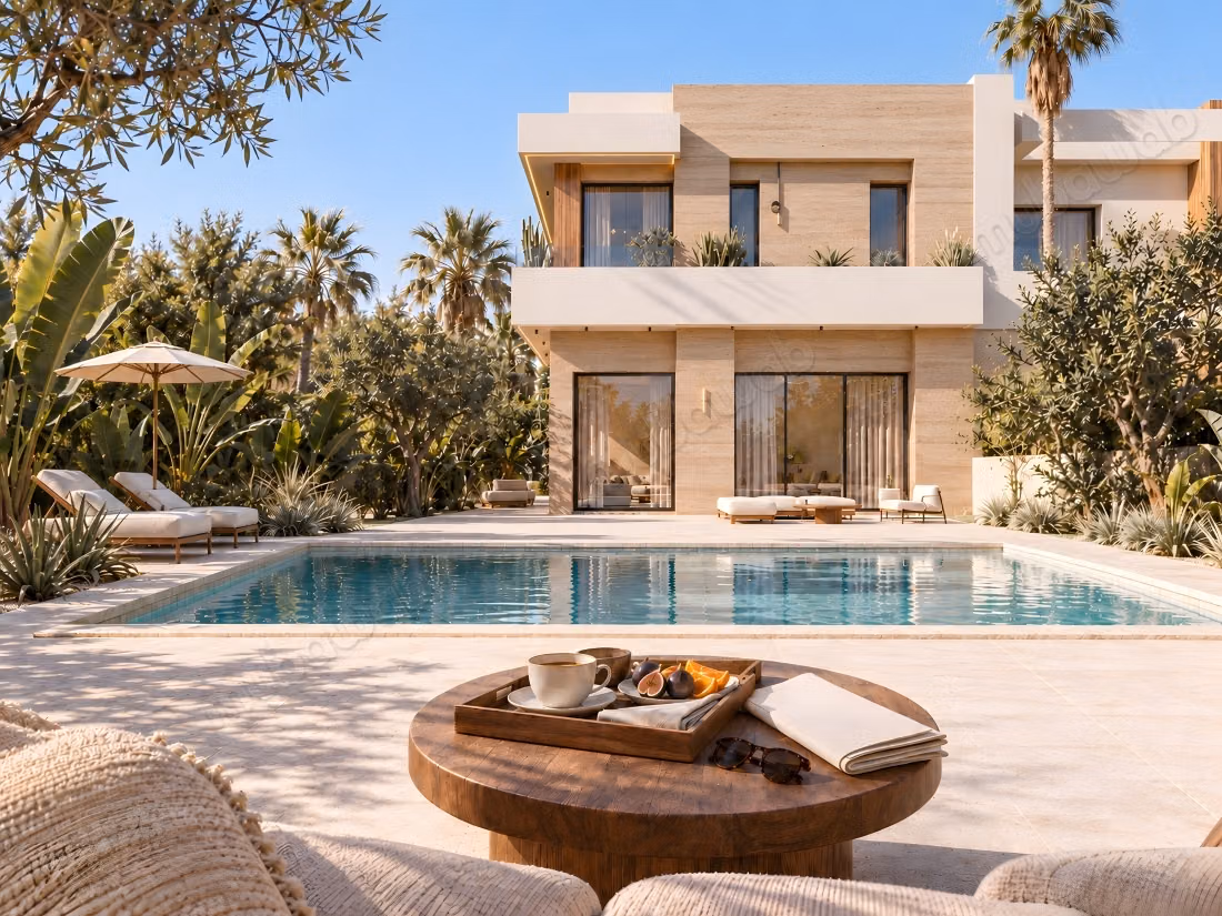 Villa jumelée 4 suites, un côté libre et piscine privée, 25 % d'apport