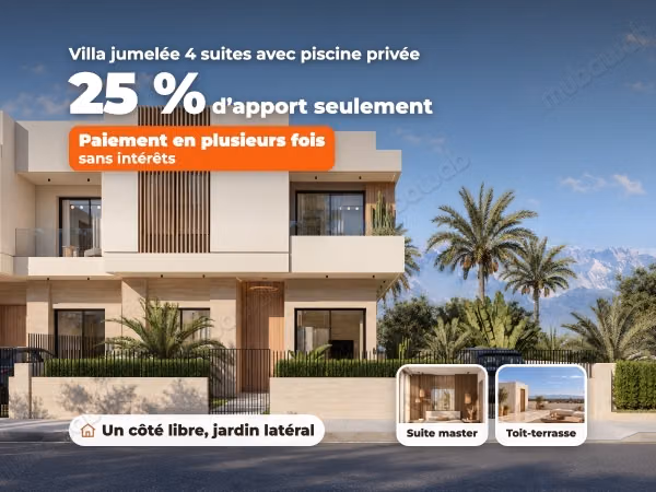 Villa jumelée 4 suites, un côté libre et piscine privée, 25 % d'apport