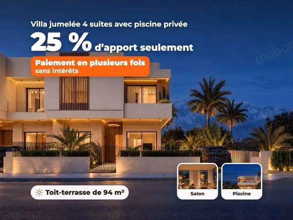 Villa jumelée neuve de 193 m², toit terrasse de 94 m², à 12 min de l'aéroport