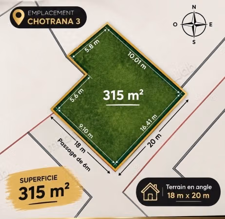 À vendre terrain 315m chotrana3 à proximité Firma