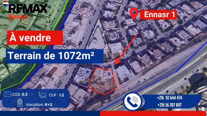 For Sale – Land 1072 m² in Ennasr 1