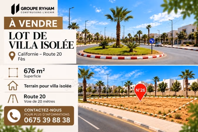 Terrain de 676 m² pour villa isolée à vendre